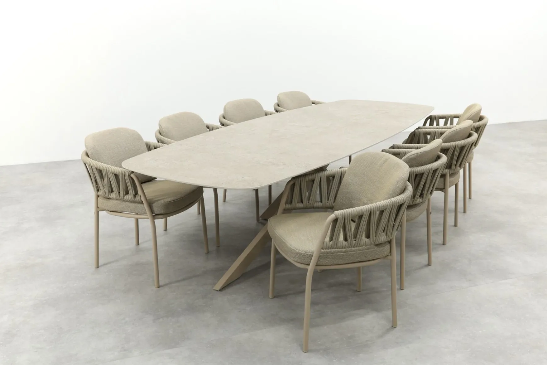 Taste Calma/Prado 8-persoons Deens ovale dining tuinset 300x110 cm. - Latte