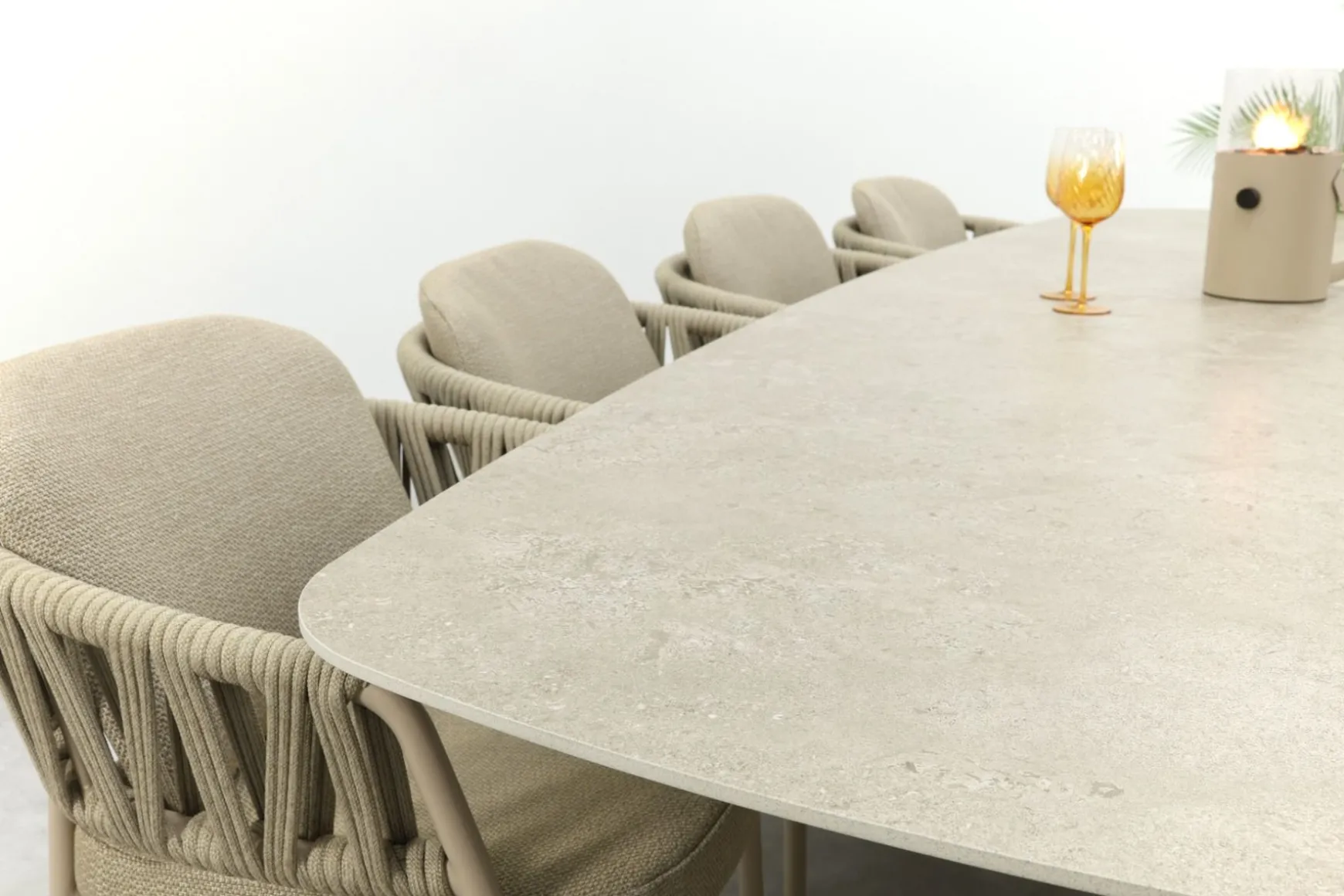 Taste Calma/Prado 8-persoons Deens ovale dining tuinset 300x110 cm. - Latte