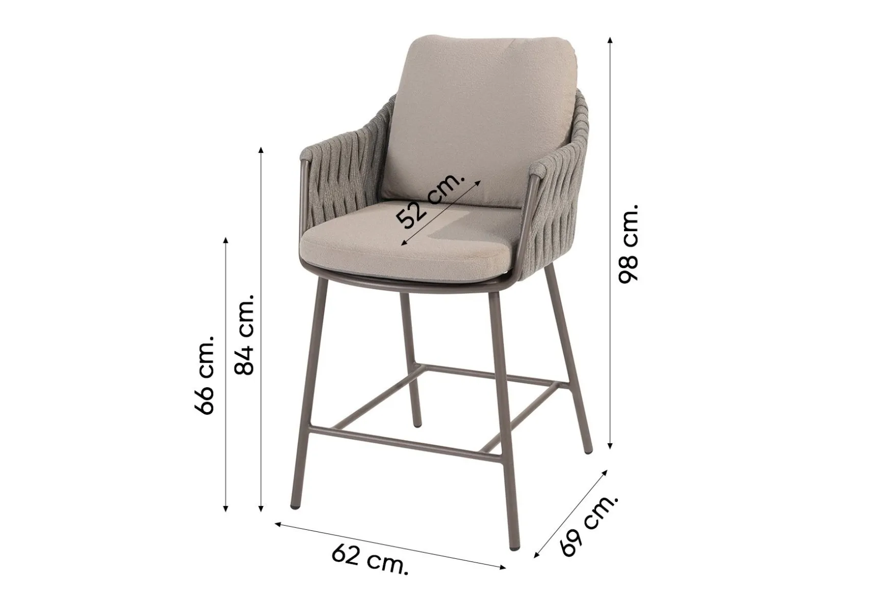 Taste Cannes/Manolo 4-persoons high dining barset 180x90 cm. - Terre
