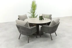 Taste Cannes/Sarah 4-persoons ronde low dining tuinset Ø130 cm. - Terre