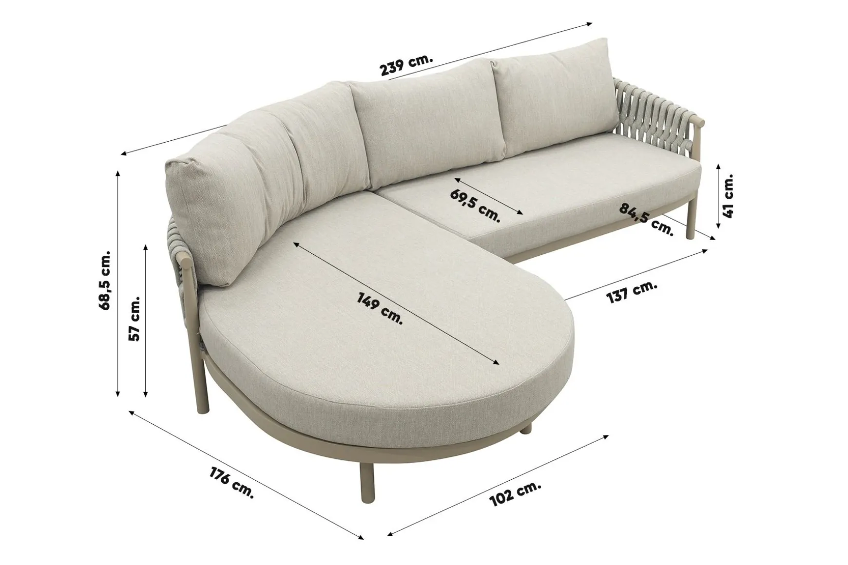 Taste Catalana organische loungebank chaise longue (rechts) - Latte OP=OP