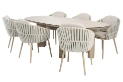 Taste Eva/Denia 6-persoons organische (mango-vorm) tuinset 240x105 cm. - Latte