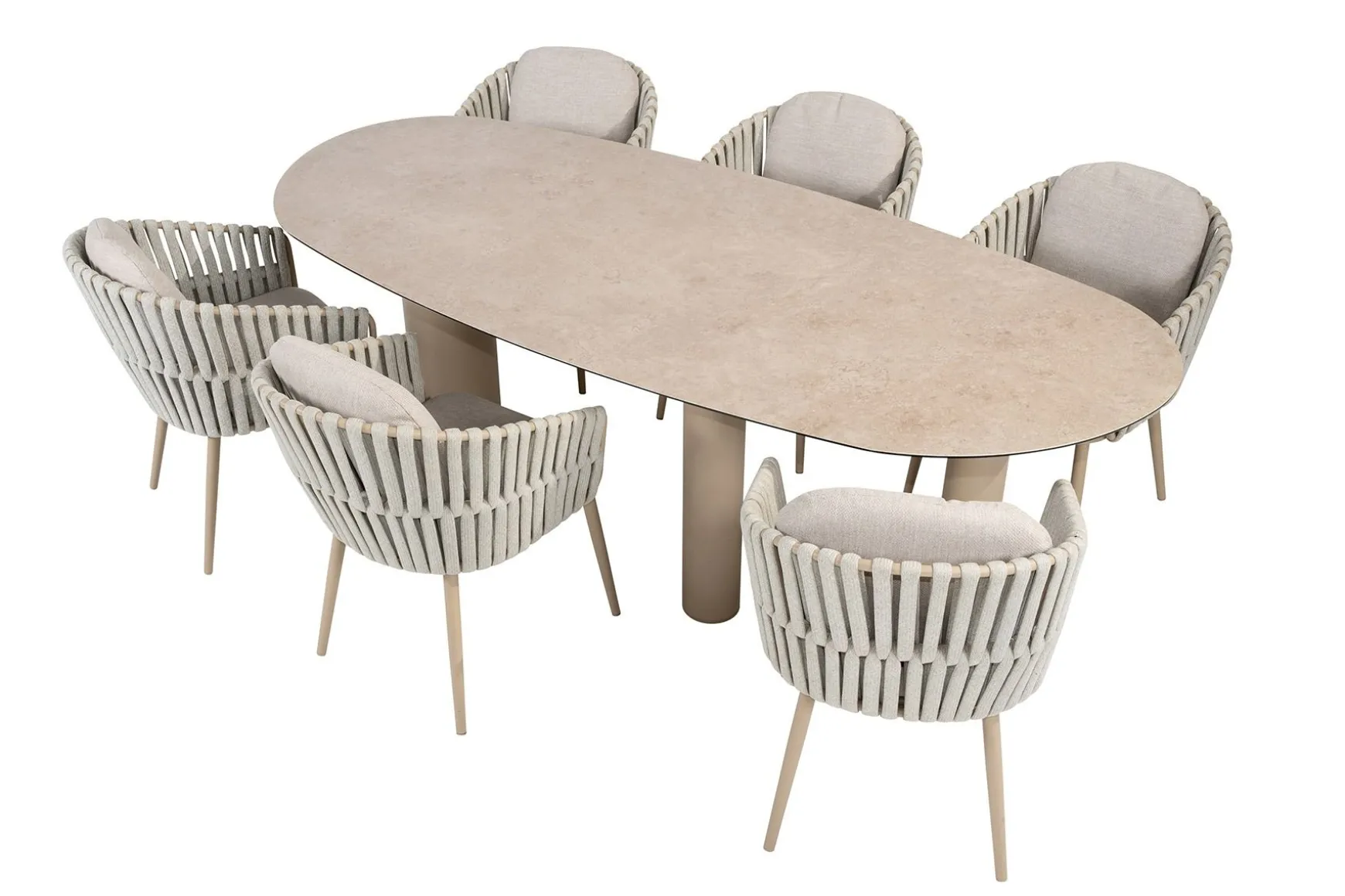 Taste Eva/Denia 6-persoons organische (mango-vorm) tuinset 240x105 cm. - Latte