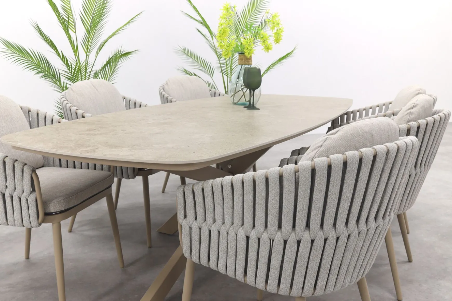 Taste Eva/Prado Deens ovale 6-persoons tuinset 240x105 cm. - Latte