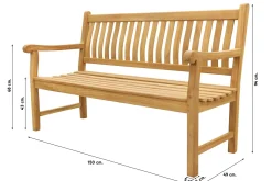 Teakhouten tuinbank Patrick - 150 cm. - Voorgevormde rugleuning