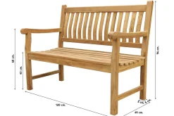 Teakhouten tuinbank Patrick - 120 cm. - voorgevormde rugleuning