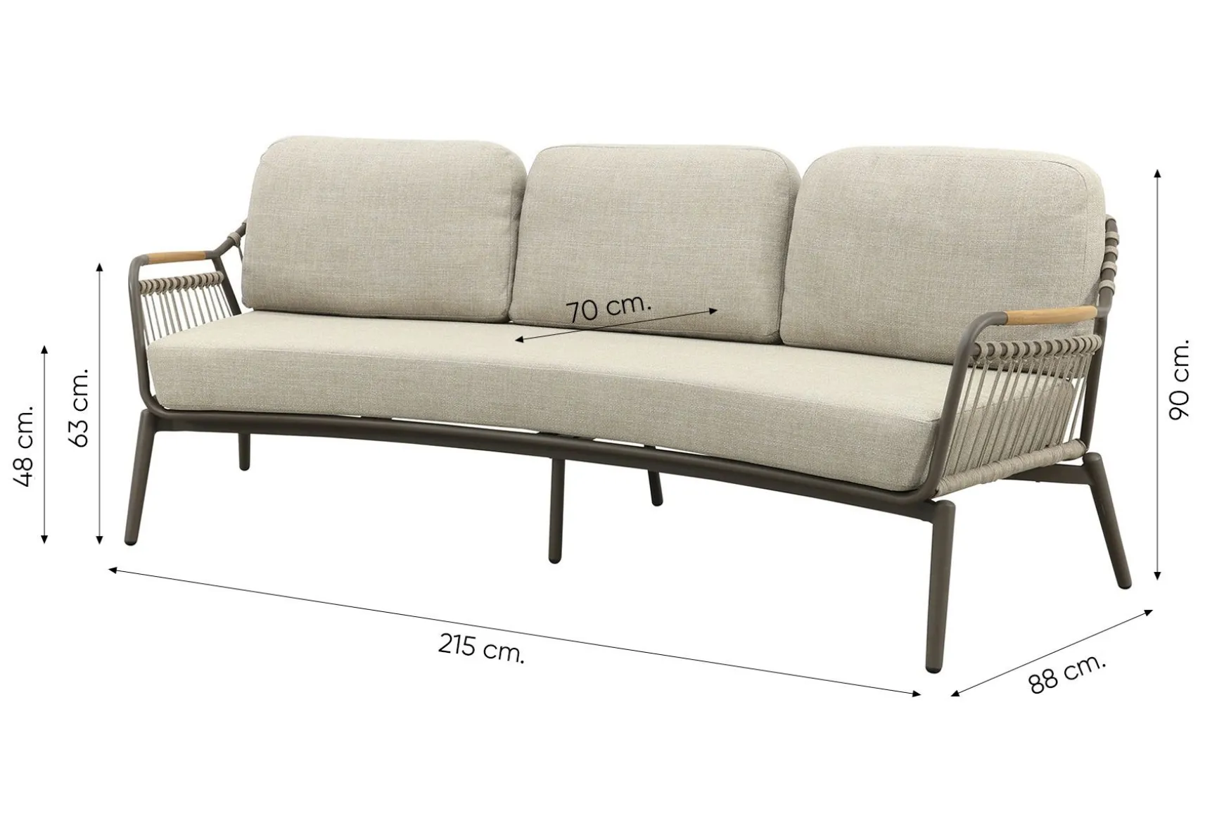 Tenerife 3-zits rope loungebank - Terre/Teak