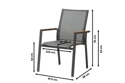Utah stapelbare tuinstoel - Antraciet - Teak armleuning