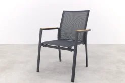 Utah stapelbare tuinstoel - Antraciet - Teak armleuning