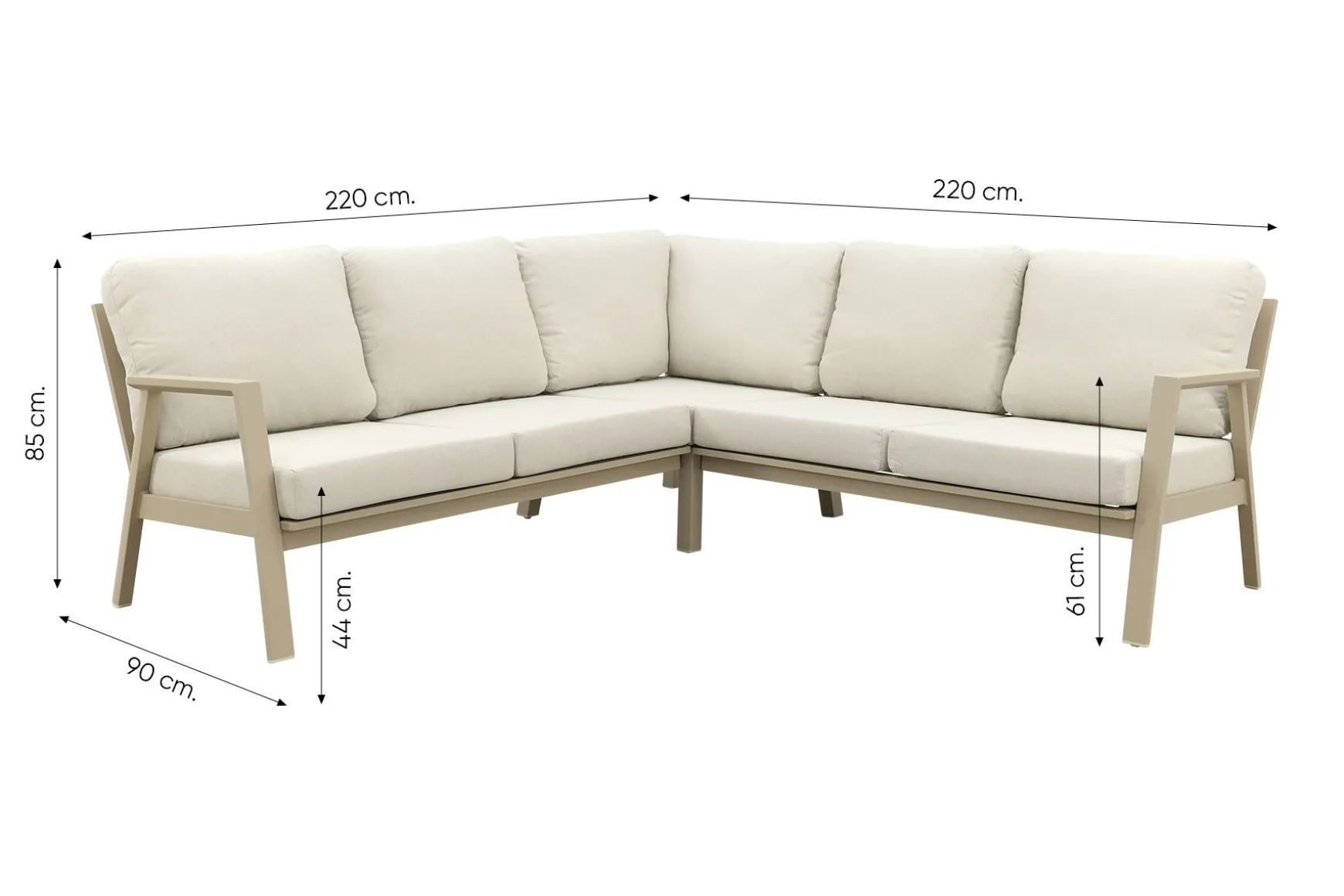 Viento/Canto aluminium hoekbank loungeset - Latte