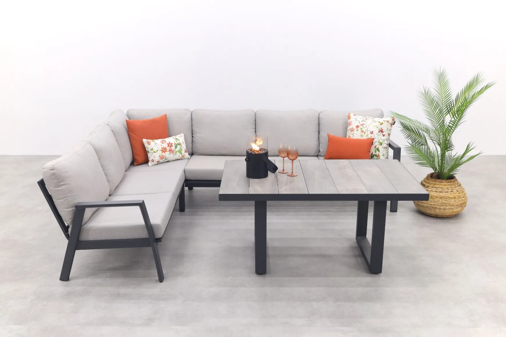Viento/Darwin L-vorm lounge-/diningset links/rechts opstelbaar - Royal Grey/Antraciet