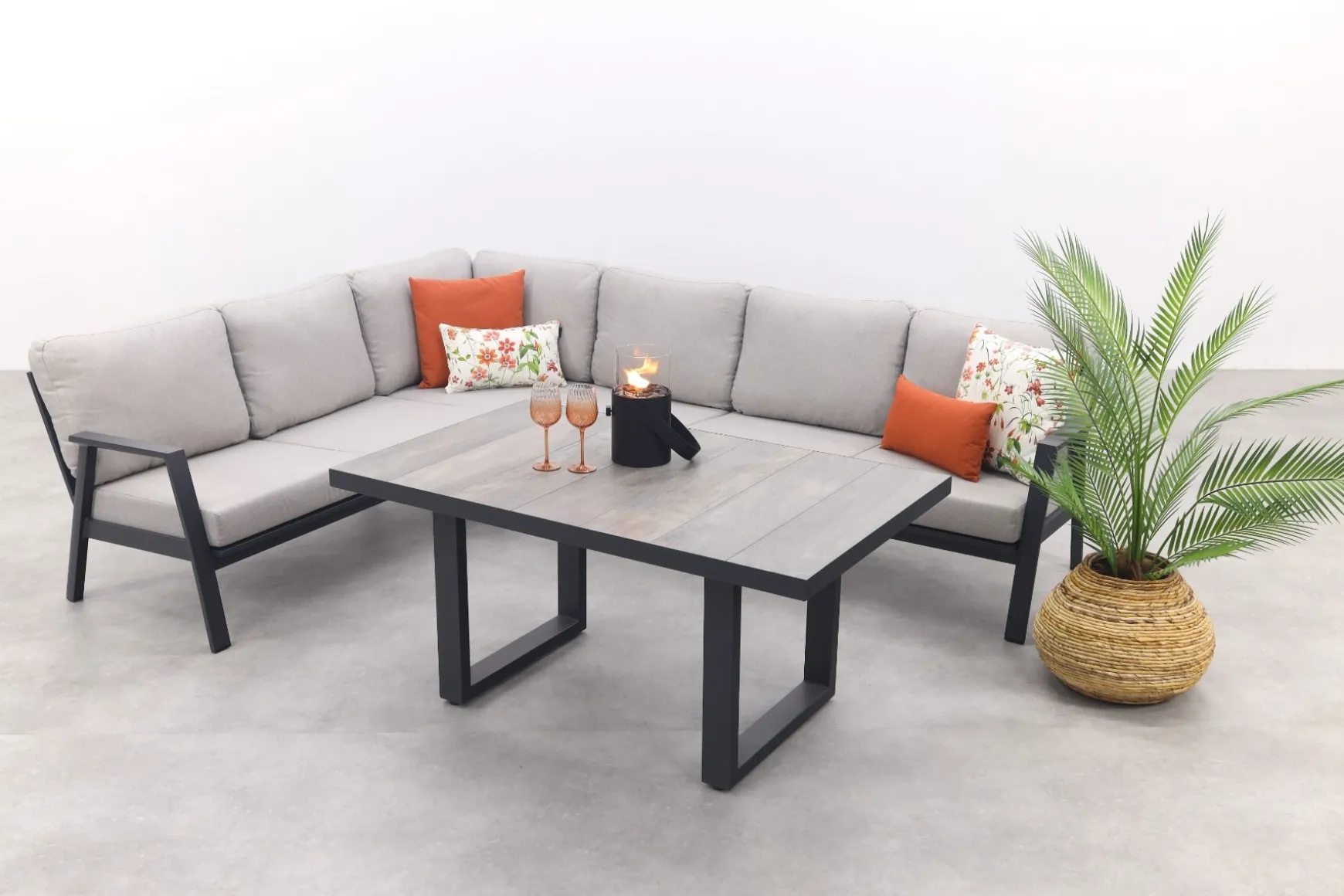 Viento/Darwin L-vorm lounge-/diningset links/rechts opstelbaar - Royal Grey/Antraciet