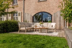 Viento/Mindo L-vorm loungeset links/rechts opstelbaar met ronde loungetafels - Latte
