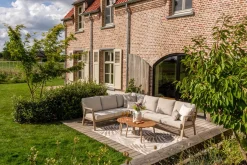 Viento/Mindo L-vorm loungeset links/rechts opstelbaar met ronde loungetafels - Latte