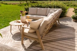 Viento/Mindo L-vorm loungeset links/rechts opstelbaar met ronde loungetafels - Latte