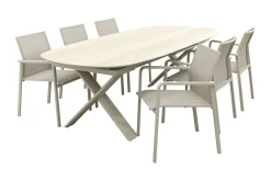 Wales/Indigo uitschuifbare tuinset voor 6 personen 250-310x110 cm. - Keramiek/Mokka