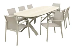 Wales/Indigo uitschuifbare tuinset voor 8 personen 250-310x110 cm. - Keramiek/Mokka