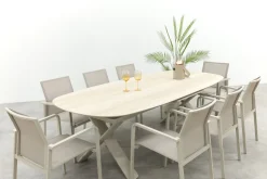 Wales/Indigo uitschuifbare tuinset voor 8 personen 250-310x110 cm. - Keramiek/Mokka