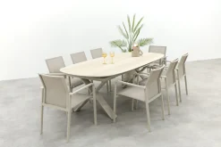Wales/Indigo uitschuifbare tuinset voor 8 personen 250-310x110 cm. - Keramiek/Mokka